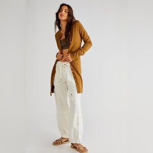 FREE PEOPLE Gia Cardi Cardigan Dress Ribbed Button Up Brown Boho Fall Layering